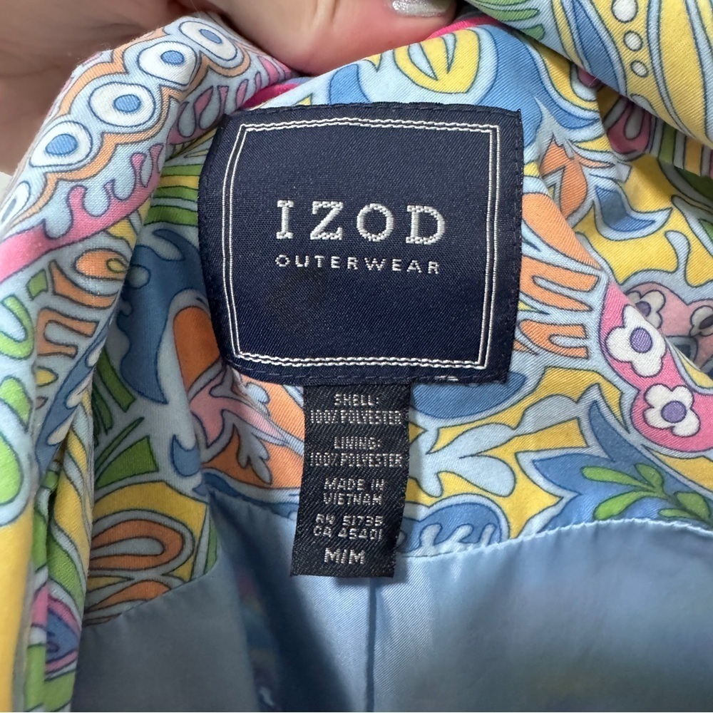 Izod Outerwear Paisley Floral Trench Coat Medium Spring Jacket Mid Length - Picture 5 of 5
